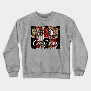 Merry Christmas Cheetah and Buffalo Plaid Paint Design Crewneck Sweatshirt